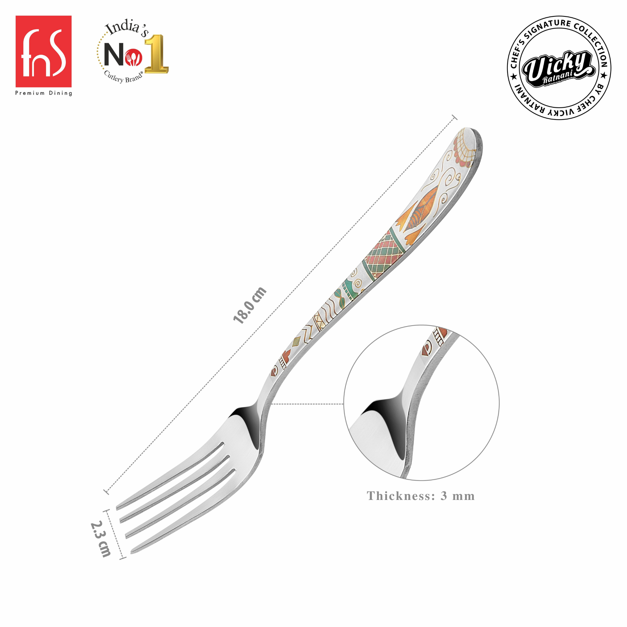 Chef Vicky Ratnani's Signature Collection By FnS Wales Stainless Steel Dessert Fork 6 Pcs Set | Premium artistic & contemporary craftsmanship detailing Handle Design Cutlery for Home, Dining & Kitchen