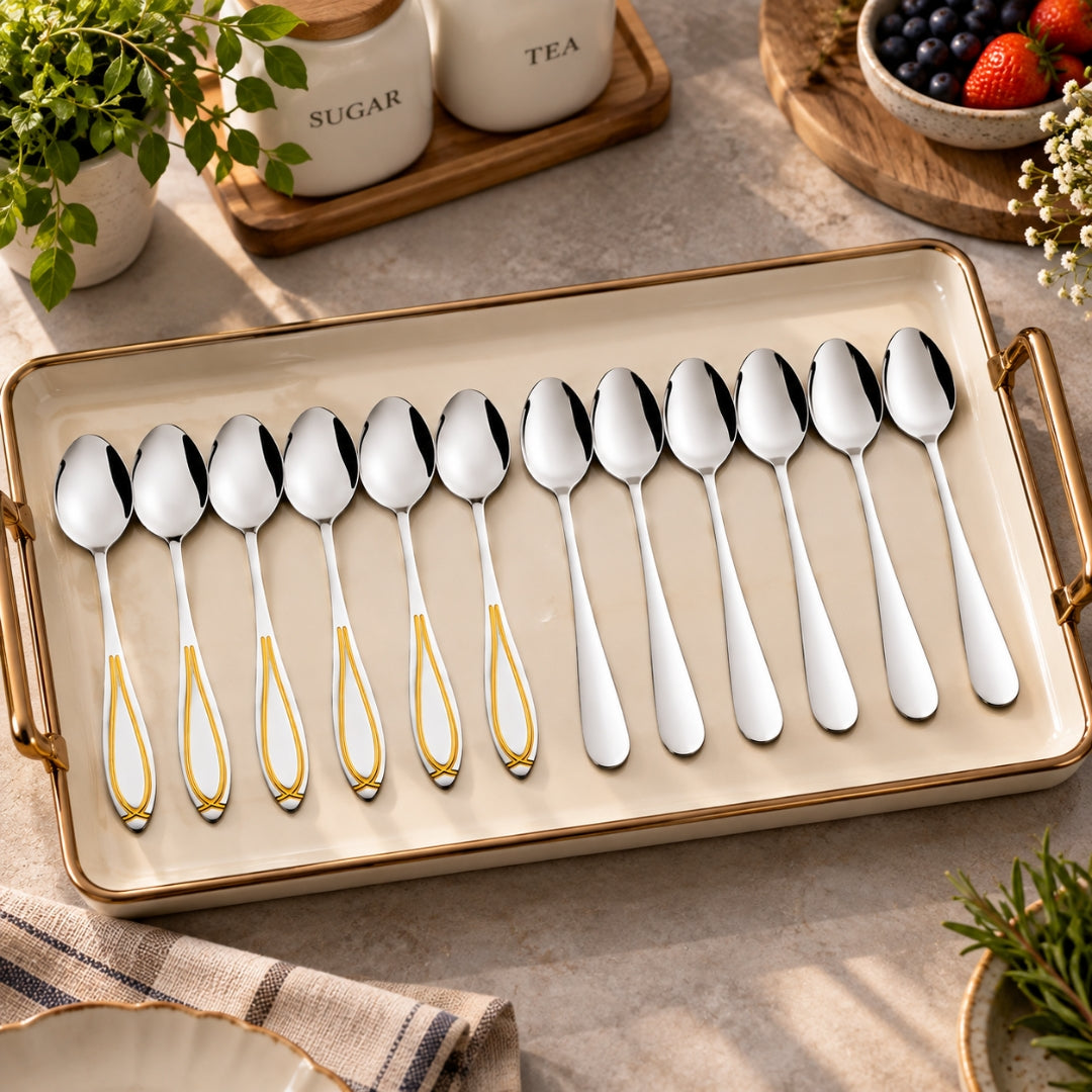 FnS Victoria Tea Spoon & Classic 24K Gold Baby Spoon Combo Set (12 Pcs)