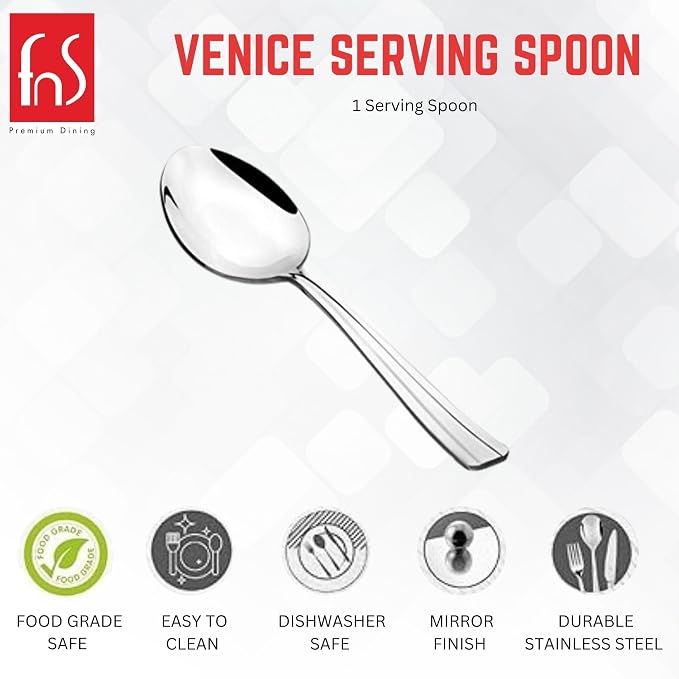 FnS Venice 1-Pc Glossy Mirror Finish Stainless Steel Serving Spoon