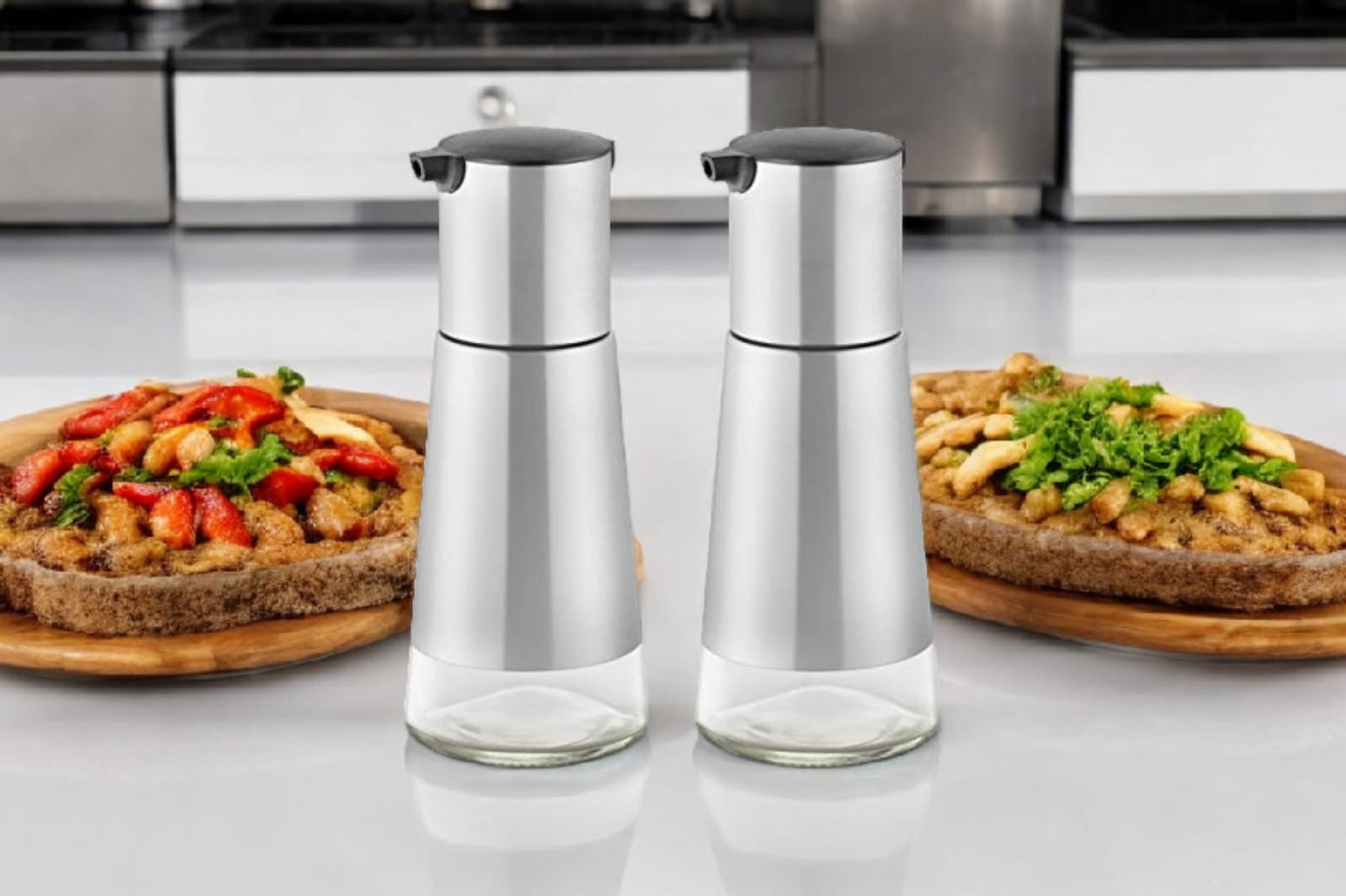 FnS Stainless Steel Elley Oil and Vinegar Dispenser Set 320 ml each (Set of 2)