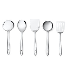 Montavo by FnS Trinity Stainless Steel Serving Tools Set of 5 Include 1 Slotted Turner, 1 Gravy Ladle, 1 Skimmer, 1 Veg Serving Spoon, 1 Solid Palta