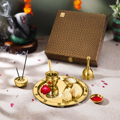 Vandan Pooja Thali Gold Finish 7 Pcs Set