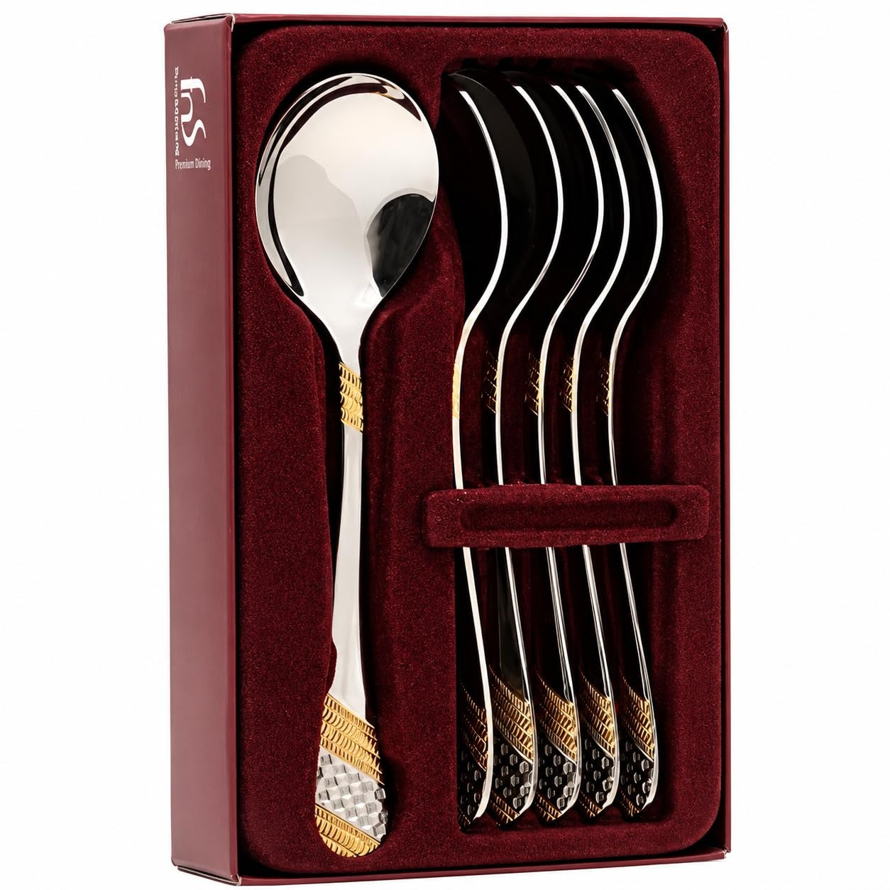 FnS Imperio 6-Pc 24K Gold Plated Stainless Steel Soup Spoon Set