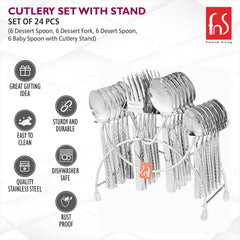 FnS Rhombo Stainless Steel 24 Pcs Cutlery Set with Hanging Stand