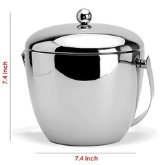 Apple ice bucket product dimensions showing 7.4 inch height and width measurements with spherical lid knob