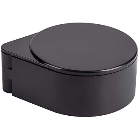 Closed black cocktail rimmer station with smooth rounded lid and compact space-saving design