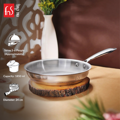 FnS NuChef Cookware Triply Frypan 24 CM With Stay-Cool Handles | Even Heat Distribution, Durable & Rust-Free Cookware