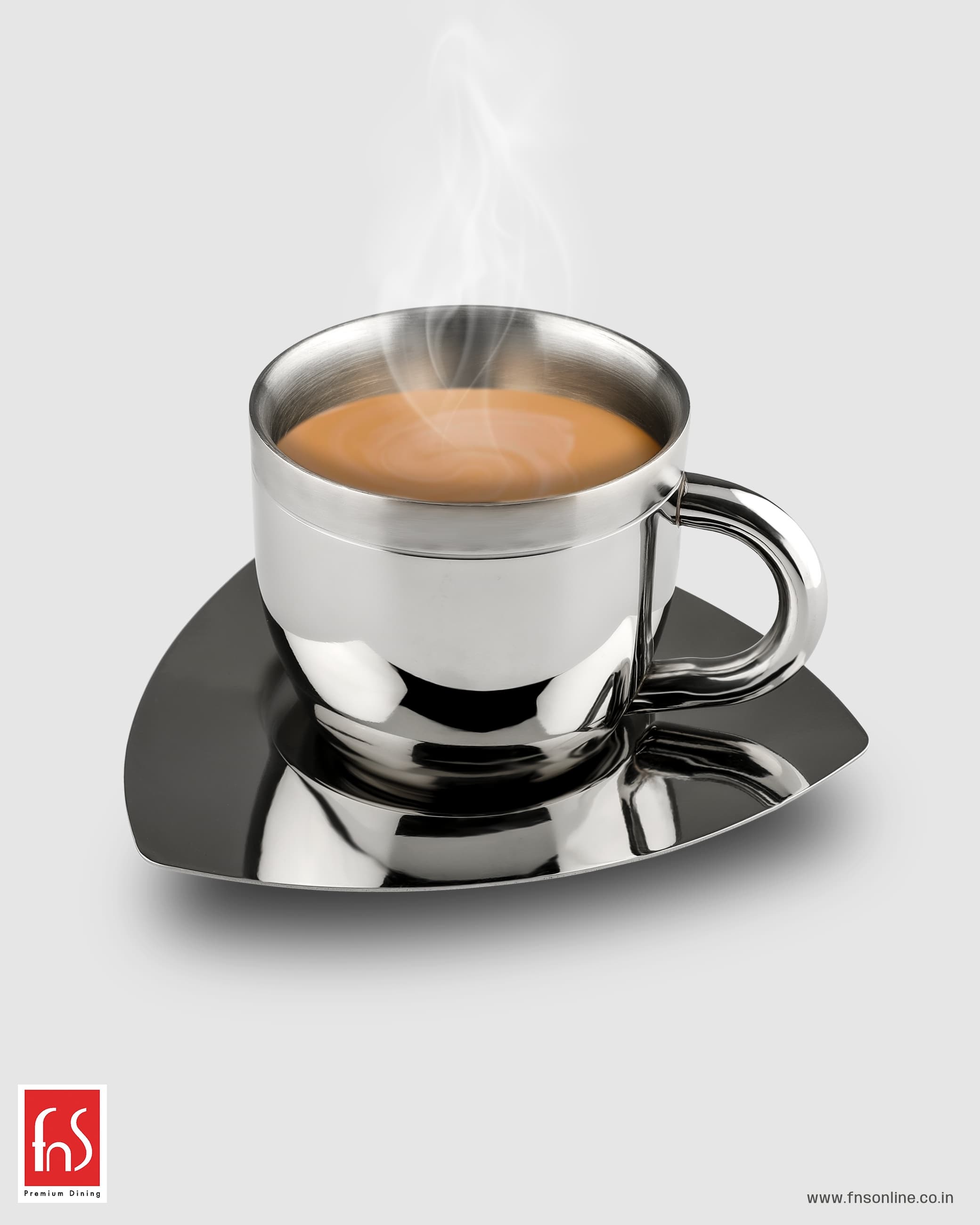 FnS Tea Cup and Saucer Set of 4 Stainless Steel for Gift and Home Decor Double Walled Cup | Unbreakable Cups for Tea and Coffee (Gold, 4 Cups and 4 Saucer)