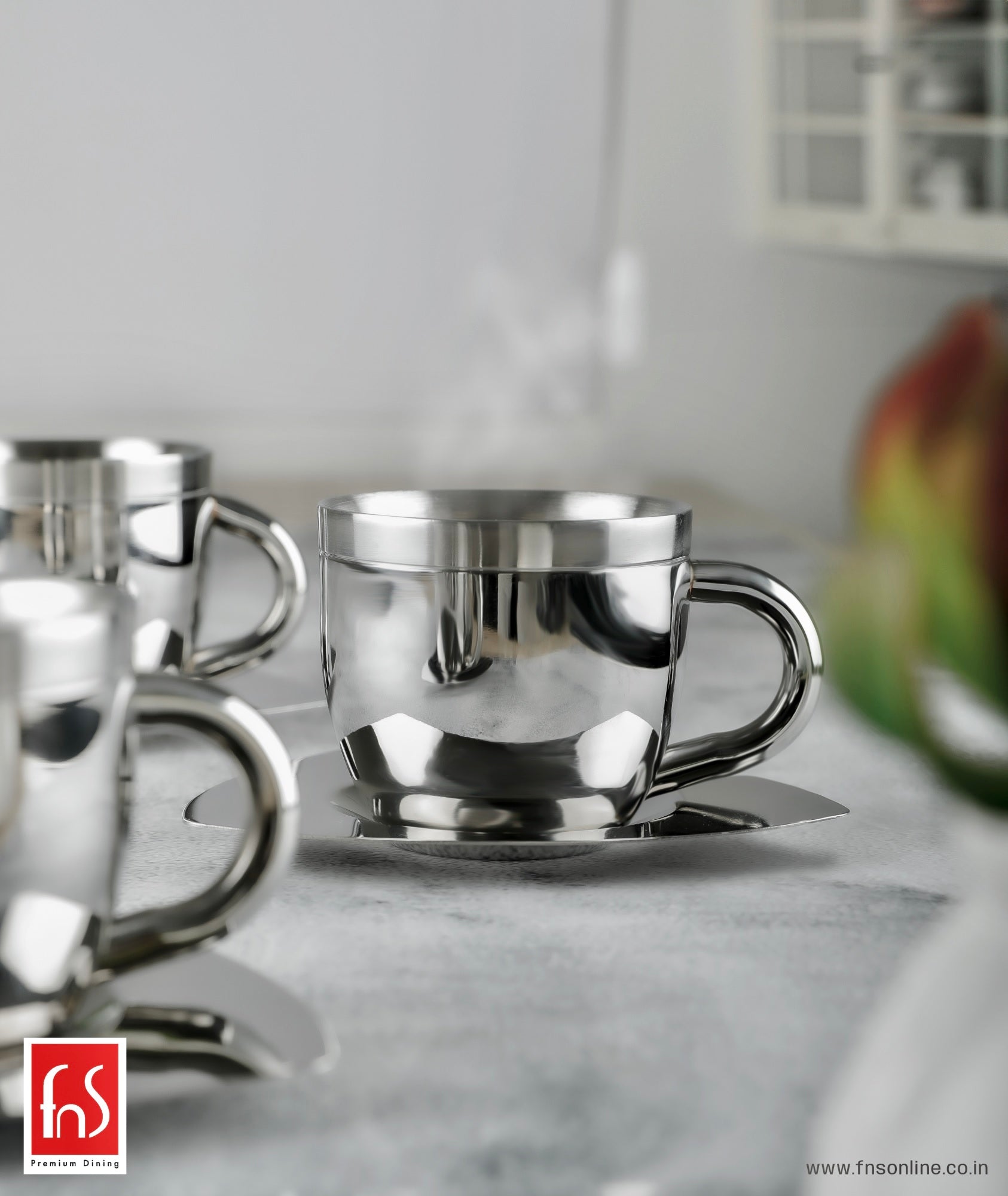 FnS Tea Cup and Saucer Set of 4 Stainless Steel for Gift and Home Decor Double Walled Cup | Unbreakable Cups for Tea and Coffee (Gold, 4 Cups and 4 Saucer)