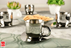 FnS Tea Cup and Saucer Set of 4 Stainless Steel for Gift and Home Decor Double Walled Cup | Unbreakable Cups for Tea and Coffee (Gold, 4 Cups and 4 Saucer)