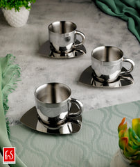 FnS Tea Cup and Saucer Set of 4 Stainless Steel for Gift and Home Decor Double Walled Cup | Unbreakable Cups for Tea and Coffee (Gold, 4 Cups and 4 Saucer)