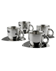 FnS Tea Cup and Saucer Set of 4 Stainless Steel for Gift and Home Decor Double Walled Cup | Unbreakable Cups for Tea and Coffee (Gold, 4 Cups and 4 Saucer)