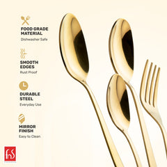 Close-up shot of Cutlery Set with Leatherette Box highlighting gold finish
