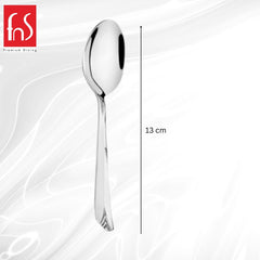 FNS Divine Coffee Spoon single piece measuring 13 cm in length with mirror finish and elegant tapered handle design