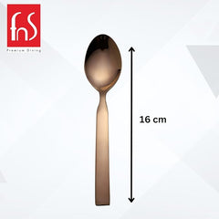 FNS Allie rose gold baby spoon with 16cm measurement scale, displaying elegant finish and compact size perfect for children and premium dining use.