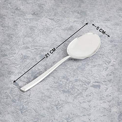 FNS August 24k gold plated serving spoon dimensions showing 21 cm length and 5 cm bowl width on textured concrete surface