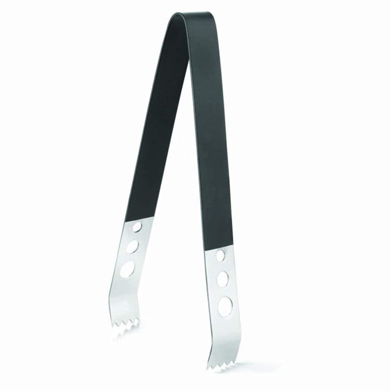 FNS black and stainless steel ice tongs with serrated grip for cocktail service