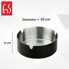 FNS black stainless steel ashtray dimensions showing 10cm diameter and 4cm height specifications