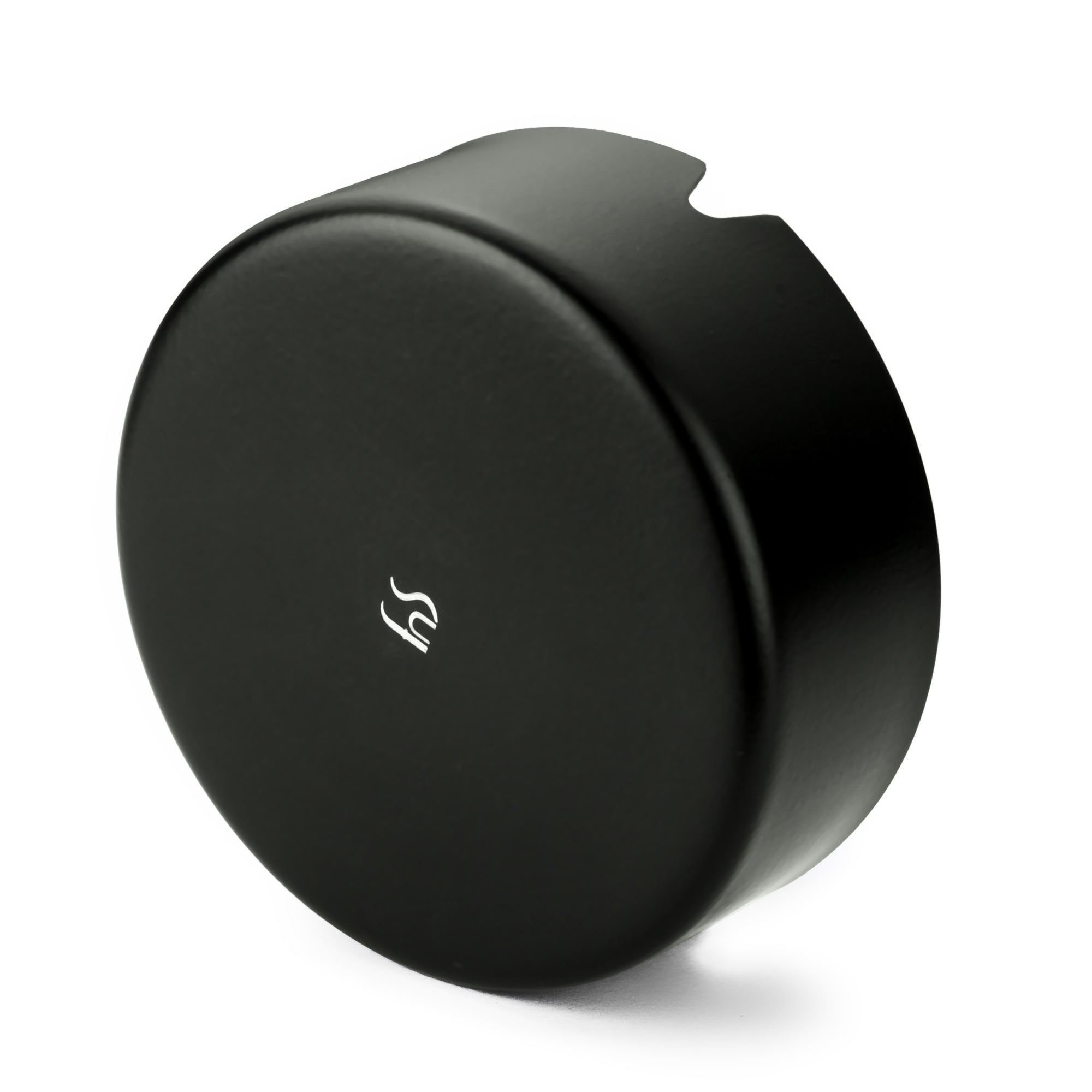 FNS black stainless steel ashtray bottom view showing FNS brand logo engraving