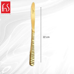 Single gold Boston dinner knife with ornamental textured handle displayed in profile view with measurement line indicating total length of 22 centimeters on light background.