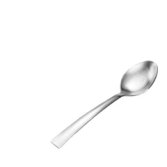 Single FNS Casper stainless steel dessert spoon with minimalist satin finish and clean contemporary design on white background