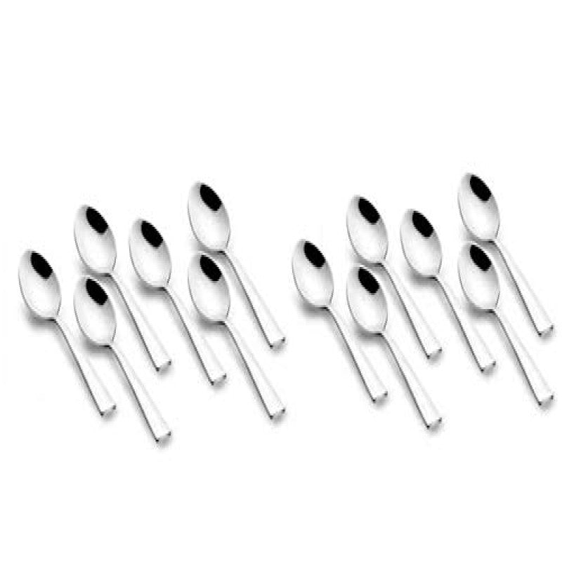Twelve-piece Casper Tea Spoon collection displayed in two rows, showcasing matching stainless steel teaspoons with mirror polish and consistent proportions.