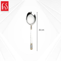 FNS Celebration 24k gold plated serving spoon 21 cm length measurement display showing elegant textured handle design and mirror polish bowl