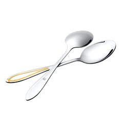 FNS Classic dinner spoon features infographic highlighting dishwasher safe, BPA free, easy to clean, and perfect for gifting occasions.