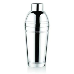 Professional cocktail shaker with classic three-piece design and mirror polish stainless steel construction