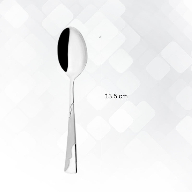 Creta Teaspoon individual measurement showing 13.5cm length with polished stainless steel bowl and minimalist tapered handle design for premium service.