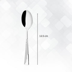 Creta Teaspoon individual measurement showing 13.5cm length with polished stainless steel bowl and minimalist tapered handle design for premium service.