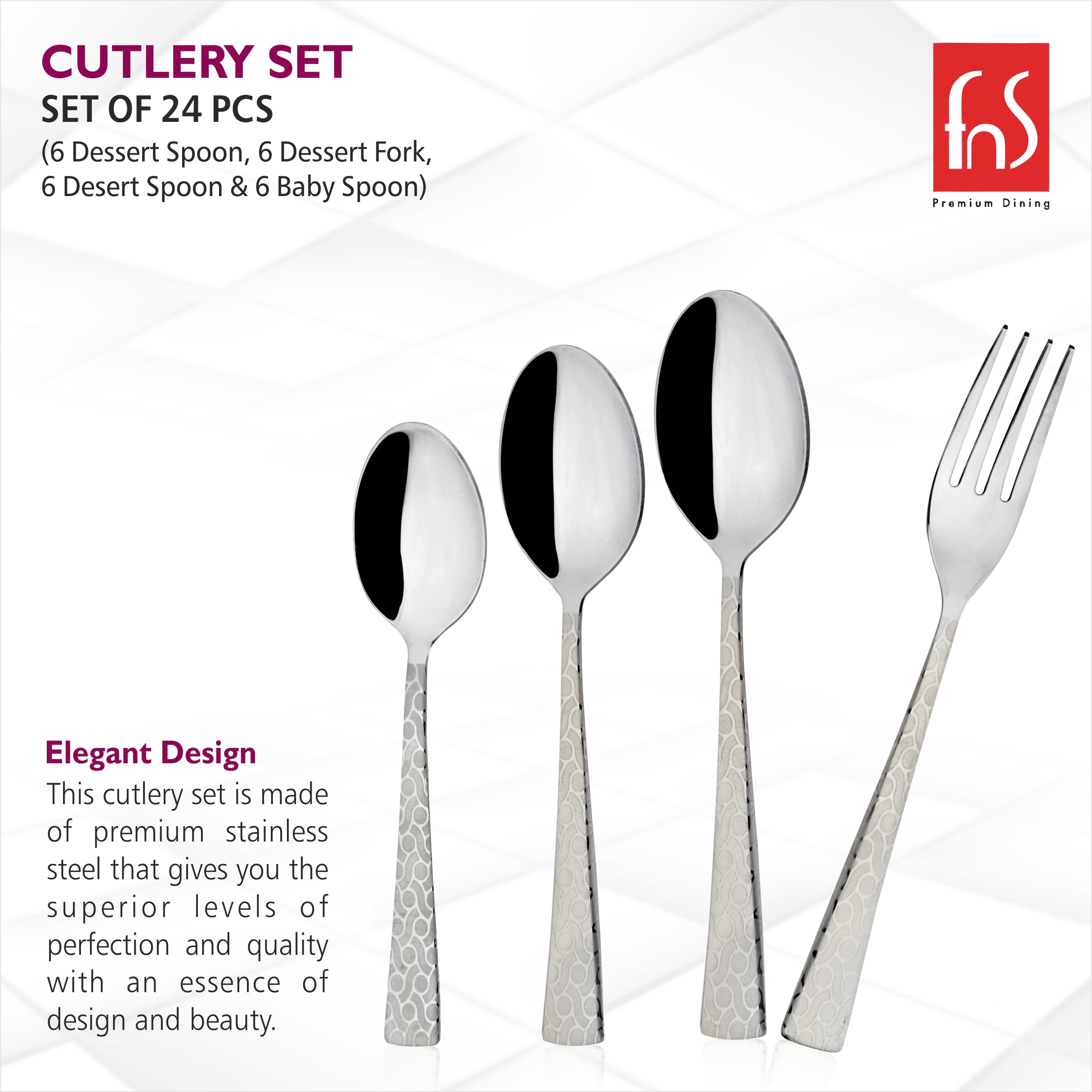 Four cutlery items with elegant design and stainless steel finish.