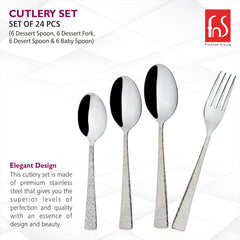 Four cutlery items with elegant design and stainless steel finish.