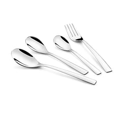 Flatware set with mirror finish, laid diagonally on white background for product display.