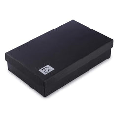 Minimalist black packaging box with FNS logo designed to hold premium stainless steel cutlery set.