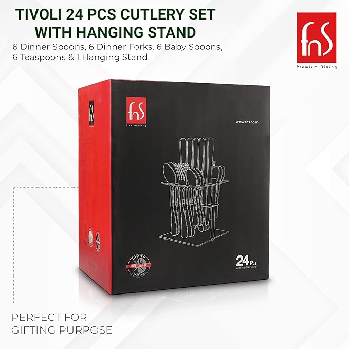 Tivoli cutlery set boxed packaging shown with illustration of product, labeled for gifting purpose.