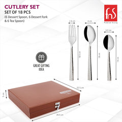 Cutlery dimensions with closed brown storage box; great gifting idea; stainless steel, sturdy and durable.