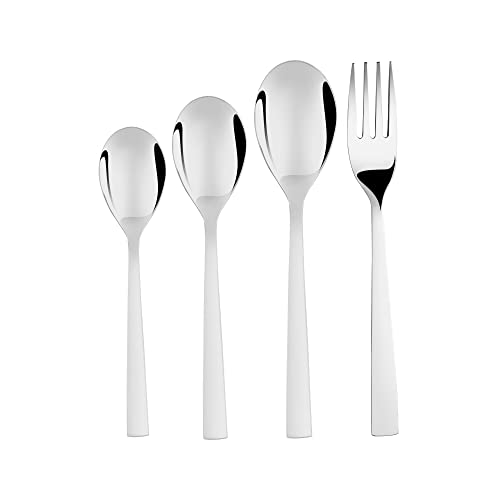 Four-piece cutlery set with polished finish, neatly arranged on a white background.
