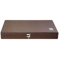 Textured brown storage case with latch and subtle branding, designed to hold full cutlery set.