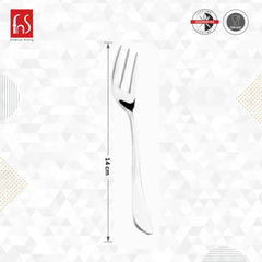 Single stainless steel fork with 14cm measurement dimension and brand logos