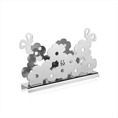 FNS Premium Dining stainless steel floral cutout napkin holder with mirror finish and butterfly accents on white background