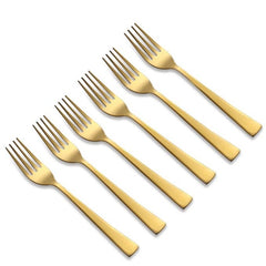 Six gold forks arranged diagonally showing sleek modern designRetry