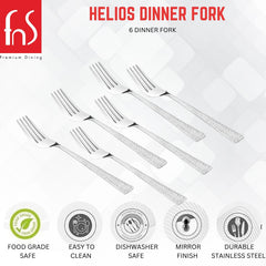 FnS Helios dinner fork set promotional image showing six textured handle forks