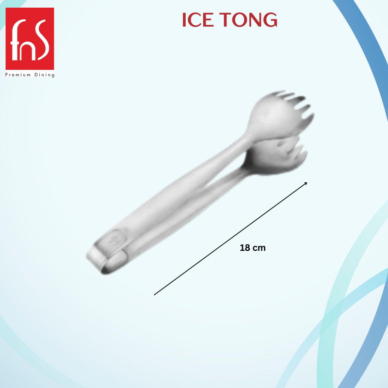 18cm stainless steel ice tong with dual-ended design for serving ice cubes