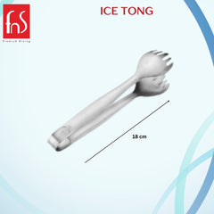 18cm stainless steel ice tong with dual-ended design for serving ice cubes