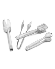 fns multiutility tong set four styles ice tong spaghetti fork pastry server salad tong arrangement