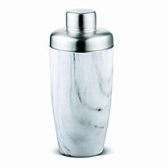 FNS marble finish cocktail shaker with stainless steel cap on white background showing elegant pattern