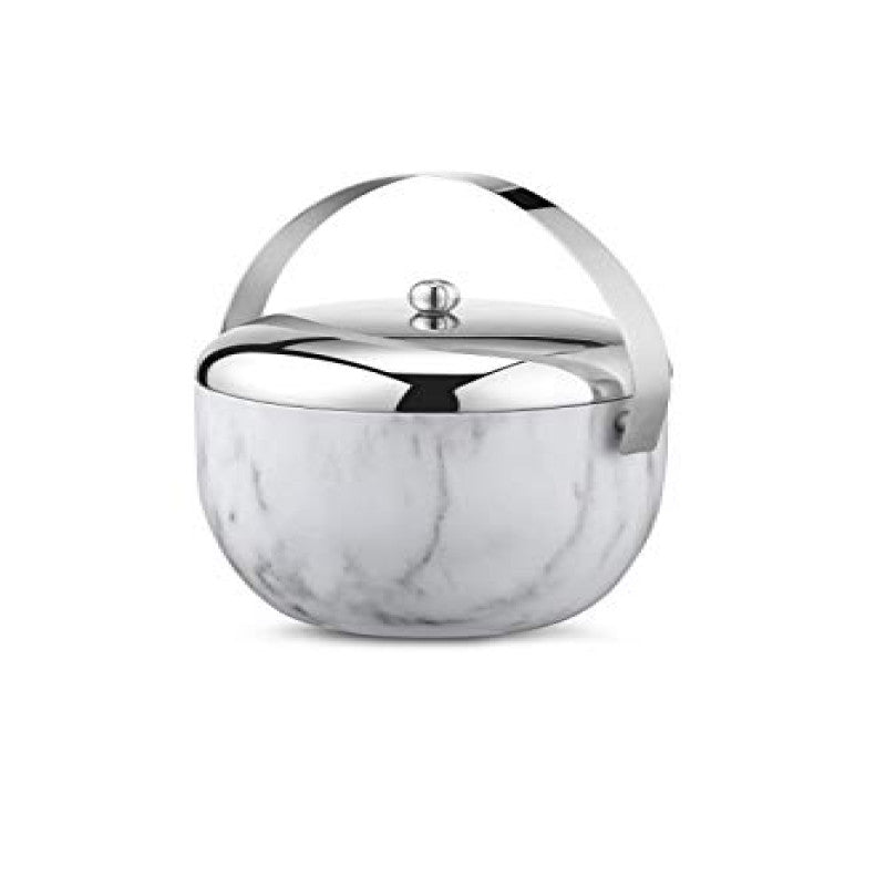 FNS marble finish ice bucket with stainless steel lid and handle for bar service