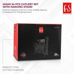 Black and red product packaging box for Miami cutlery set, perfect for gifting with FnS branding