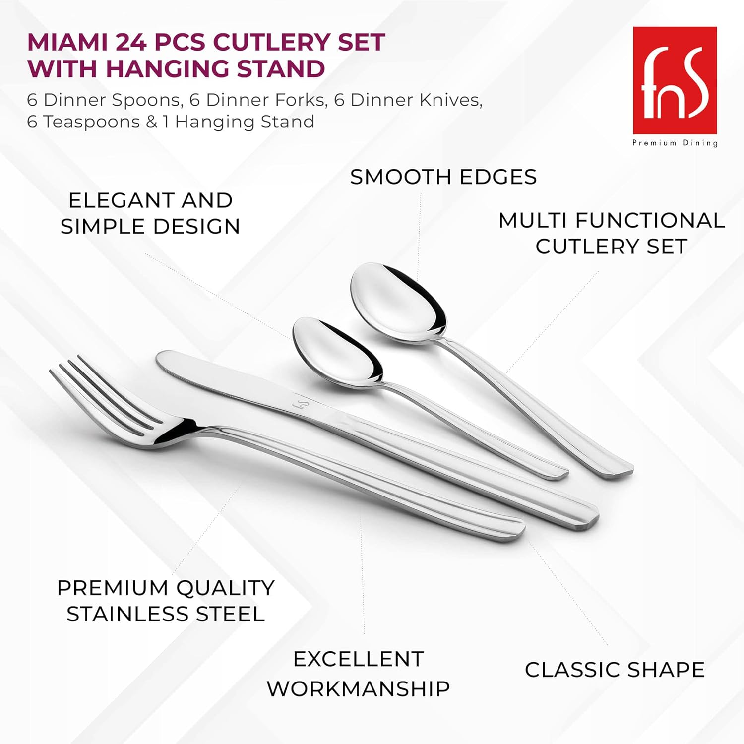 Close-up of elegant stainless steel cutlery pieces showing smooth edges and classic design with quality craftsmanship